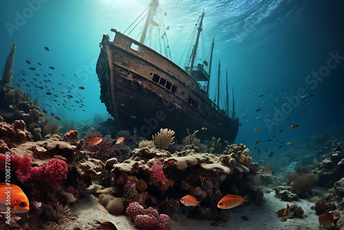 coral reef and fishes in the sea