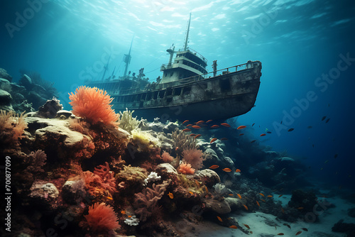 coral reef and fishes in the sea