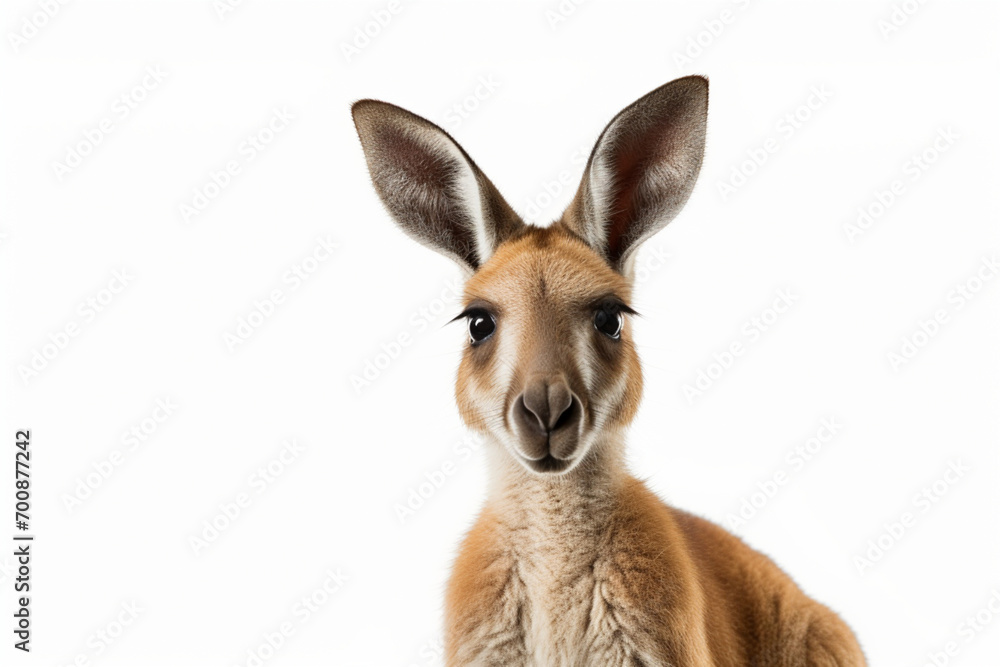 Fototapeta premium Kangaroo close-up portrait on a white background. 