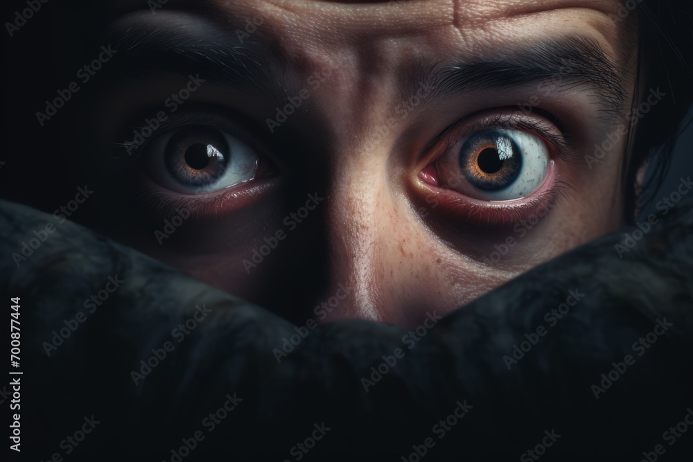 Close up of a person's anxious expression conveying deep fears Close up of a person's anxious expression conveying deep fears