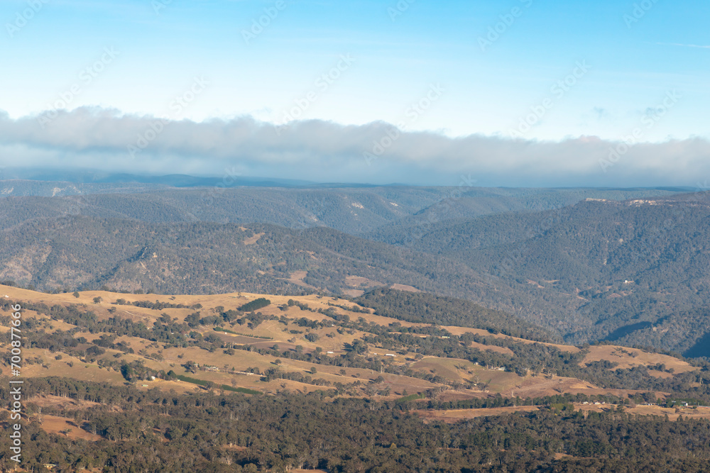 Photograph of the Megalong Valley from Cahills Lookout in Katoomba in the Blue Mountains in New South Wales in Australia