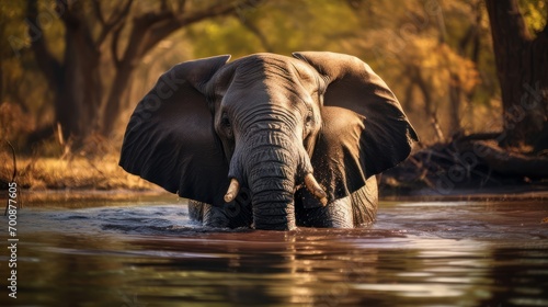 A large elephant standing in a body of water © KerXing