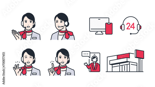 女性オペレーターのシンプルなベクターアイコンイラストバリエーション素材