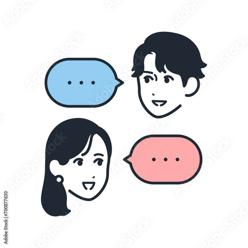 会話をする若い男女のシンプルなベクターアイコンイラスト素材
