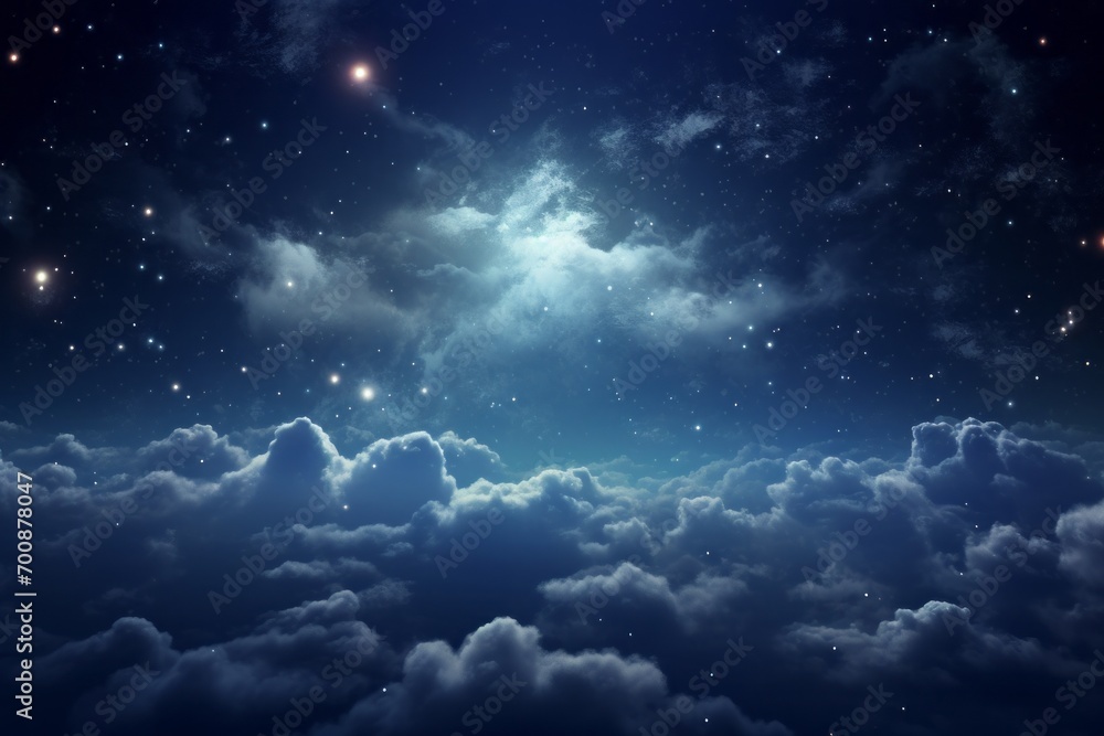 Mesmerizing night sky filled with swirling clouds and twinkling stars