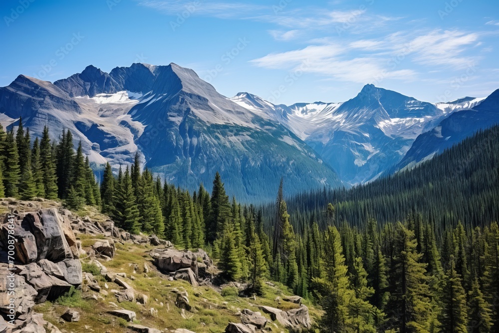 Fototapeta premium Rocky mountains under a clear sky, capturing the grandeur of nature