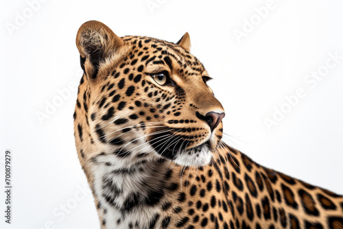 Leopard close-up portrait on a white background.