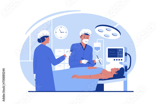Vector of surgeons operating patient. Vector flat illustration