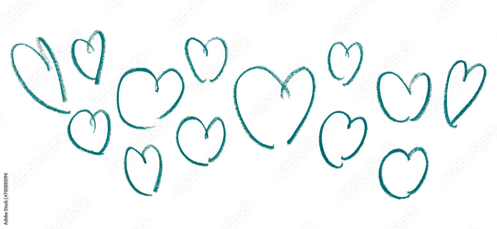 Fototapeta premium Pencil drawing green heart isolated on transparent background.