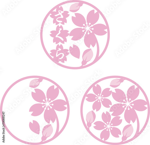 ロゴ　マーク　さくら　桜　春　花　版画　判子　スタンプ　イラスト素材セット