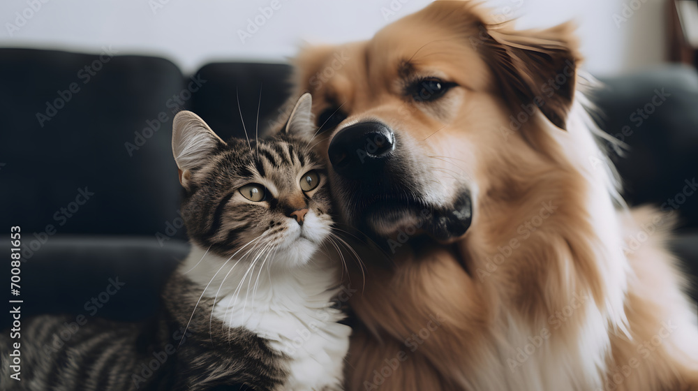 Cute cat and dog friendship, 