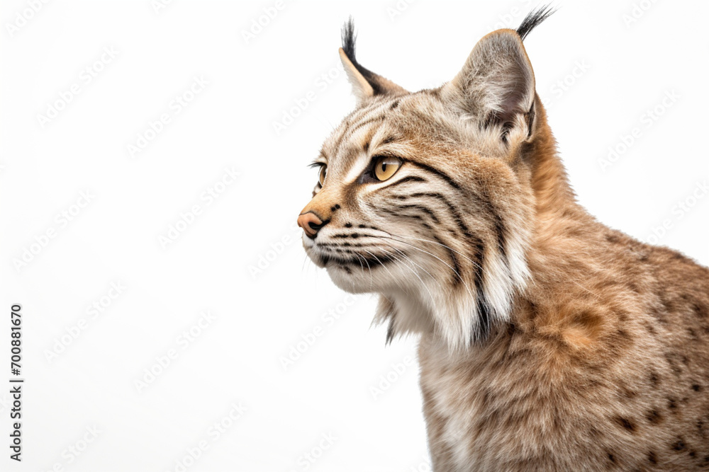 Bobcat close-up portrait on a white background. Bobcat close-up portrait on a white background.