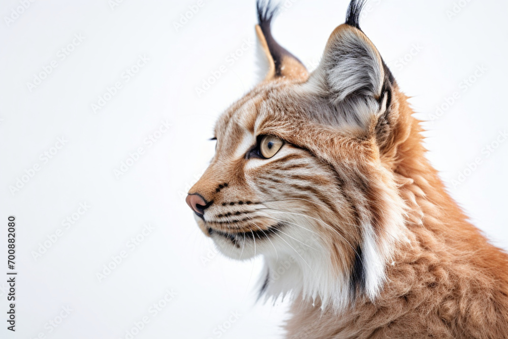 Eurasian lynx close-up portrait. Adorable big cat studio photography. Eurasian lynx close-up portrait. Adorable big cat studio photography.