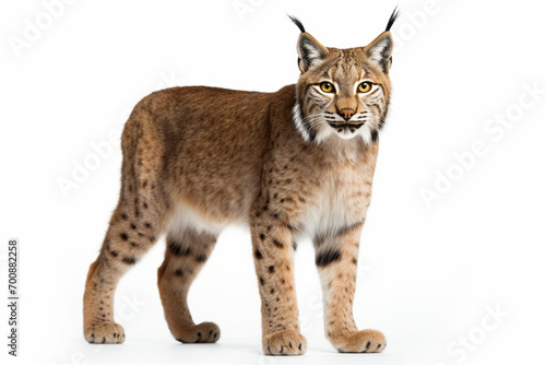 Eurasian lynx right side view portrait. Adorable big cat studio photography