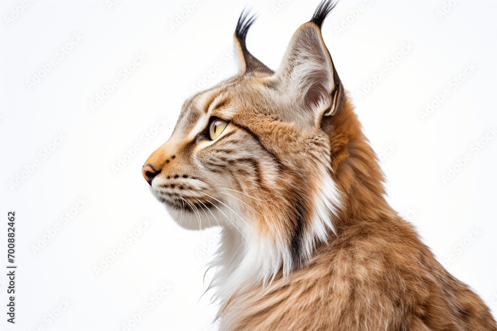 Naklejka premium Lynx close-up portrait on a white background.