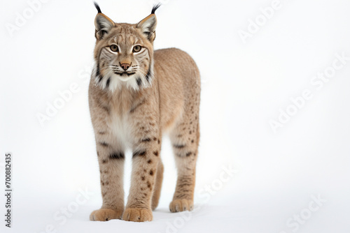 Eurasian lynx close-up portrait. Adorable big cat studio photography
