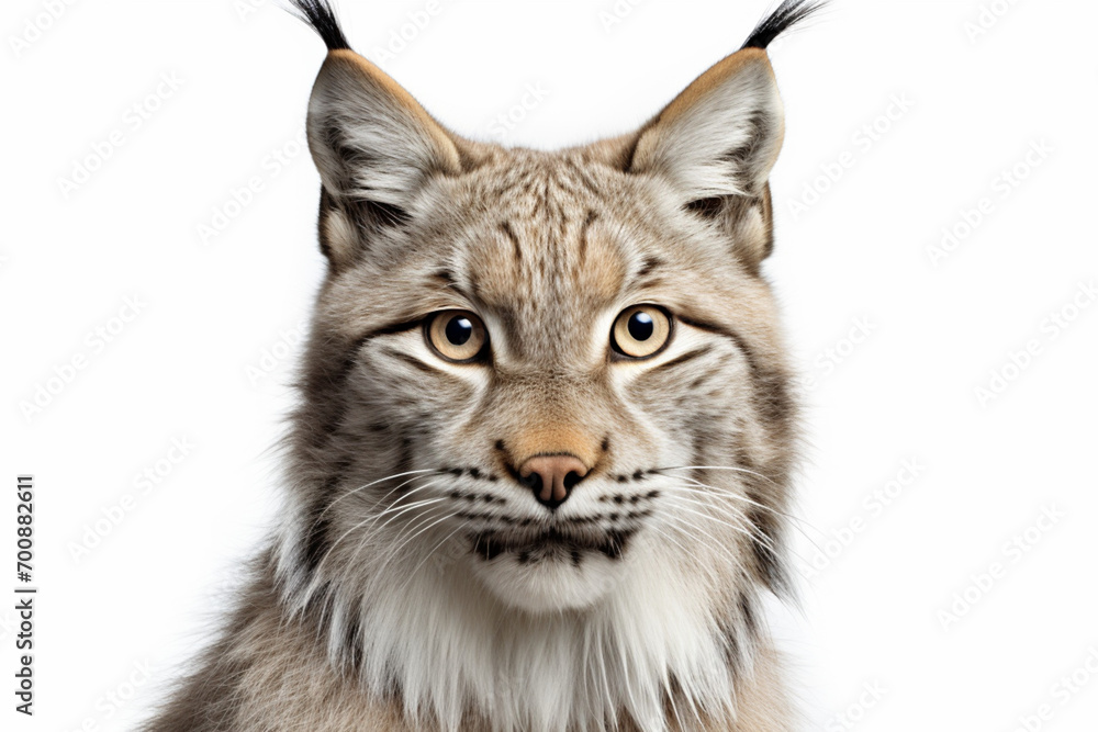 Lynx close-up portrait on a white background. Lynx close-up portrait on a white background.