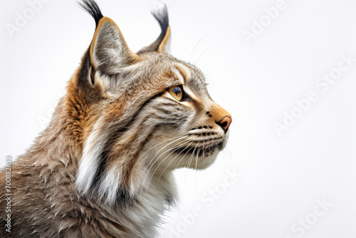  Lynx close-up portrait on a white background. photo