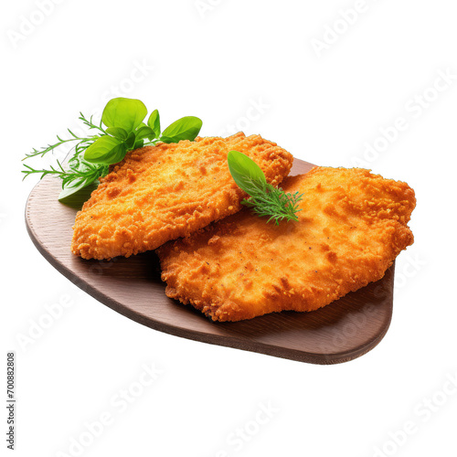 Homemade breaded chicken schnitzel isolated on transparent background