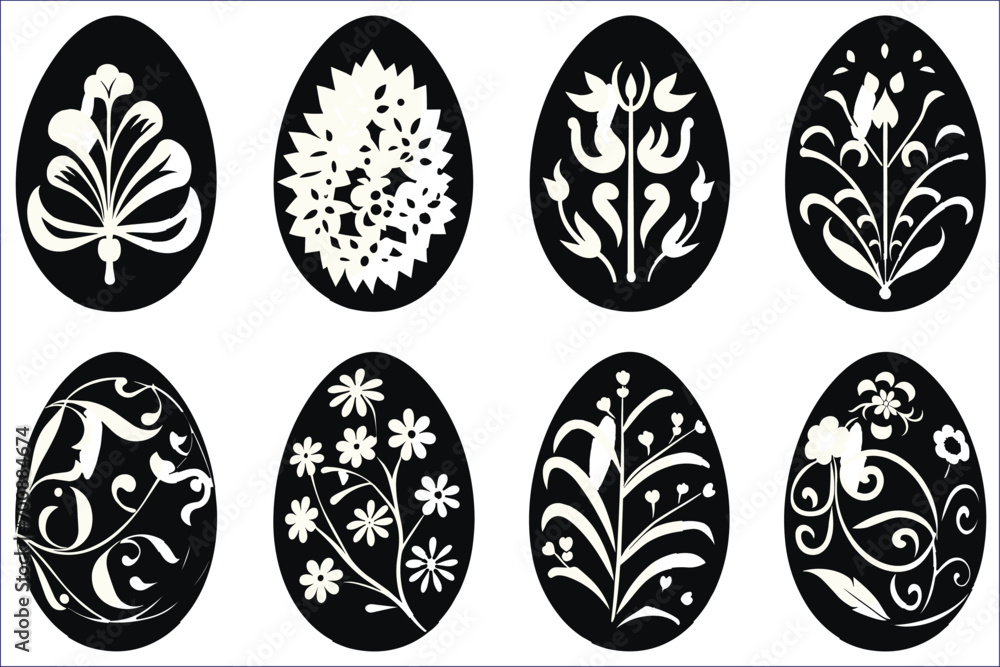 Fototapeta premium Easter eggs silhouette, Set of Easter eggs silhouette