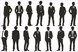Business man standing Silhouettes, People Walking silhouette icon set, Group of business people walking silhouette, Business people silhouettes 