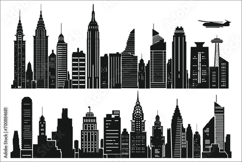 City houses with windows Silhouettes, Vector illustration of black city silhouette with windows