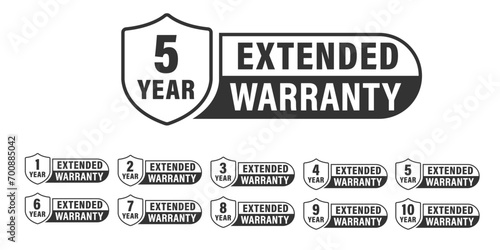 Collection of warranty number 1, 2, 3, 4, 5,6 7, 8, 9, 10 year label badge  black and white style, Set of warranty isolated on white background, Vector  illustration.