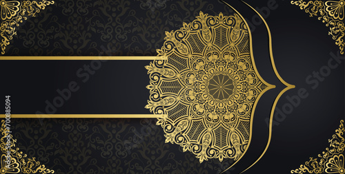 Beautiful gorgeous mandala style greeting and invitation card. Arabesque style decorative mandala background. 