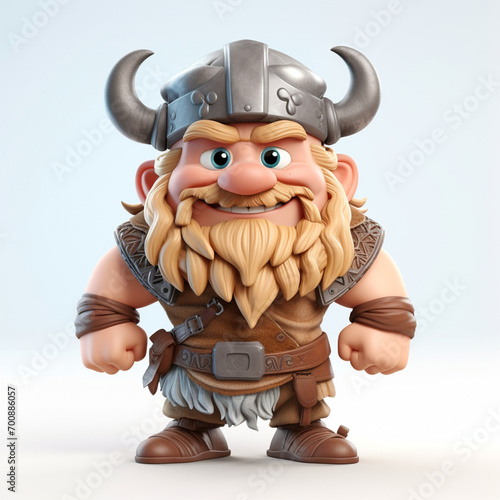 Viking on a white background. Adorable 3D cartoon character portrait.