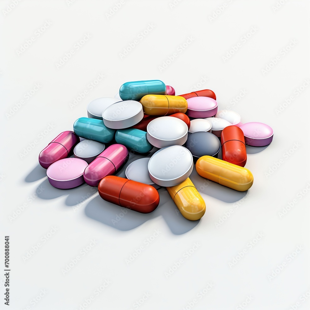 pills on pristine white background realistic photorealistic 8k 