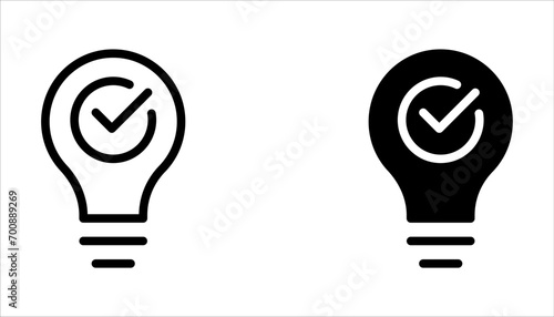 black bulb with checkmark like quick tip icon. flat stroke linear simple trend modern efficiency logotype design element isolated on white background.