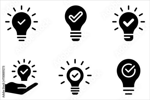 black bulb with checkmark like quick tip icon. flat stroke linear simple trend modern efficiency logotype design element isolated on white background.