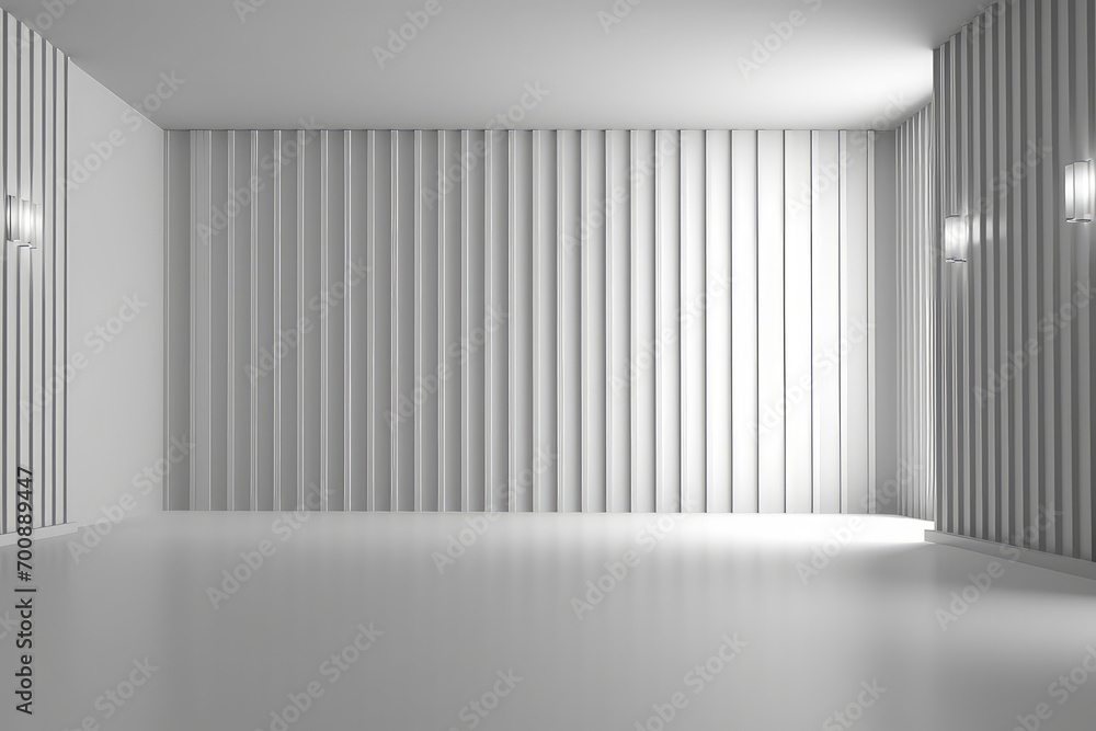 Fototapeta premium White clean empty interior room with indirect light from right and cornered back walll. 3d rendering.