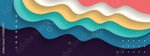 Horizontal colorful abstract wave background with dark black , Vector 3D abstract background with paper cut shapes. Colorful carving art. Paper craft landscape with gradient multi colors. 