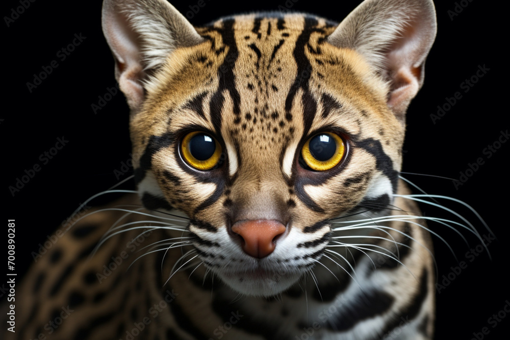Obraz premium Ocelot close-up portrait on a black background. 