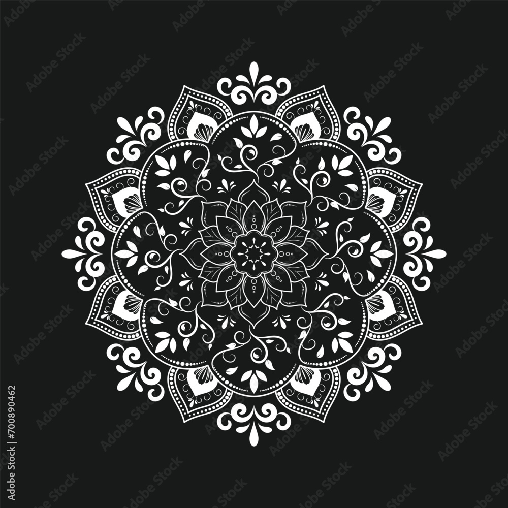 round mandala in black and white Free Vector.