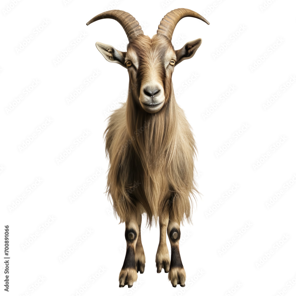 Portrait of goat animal, isolated on transparent or white background