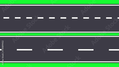 Animation asphalt road looping. Asphalt highway with white markings lines. Moving road aerial top view animation. animated highway Driving Concept.