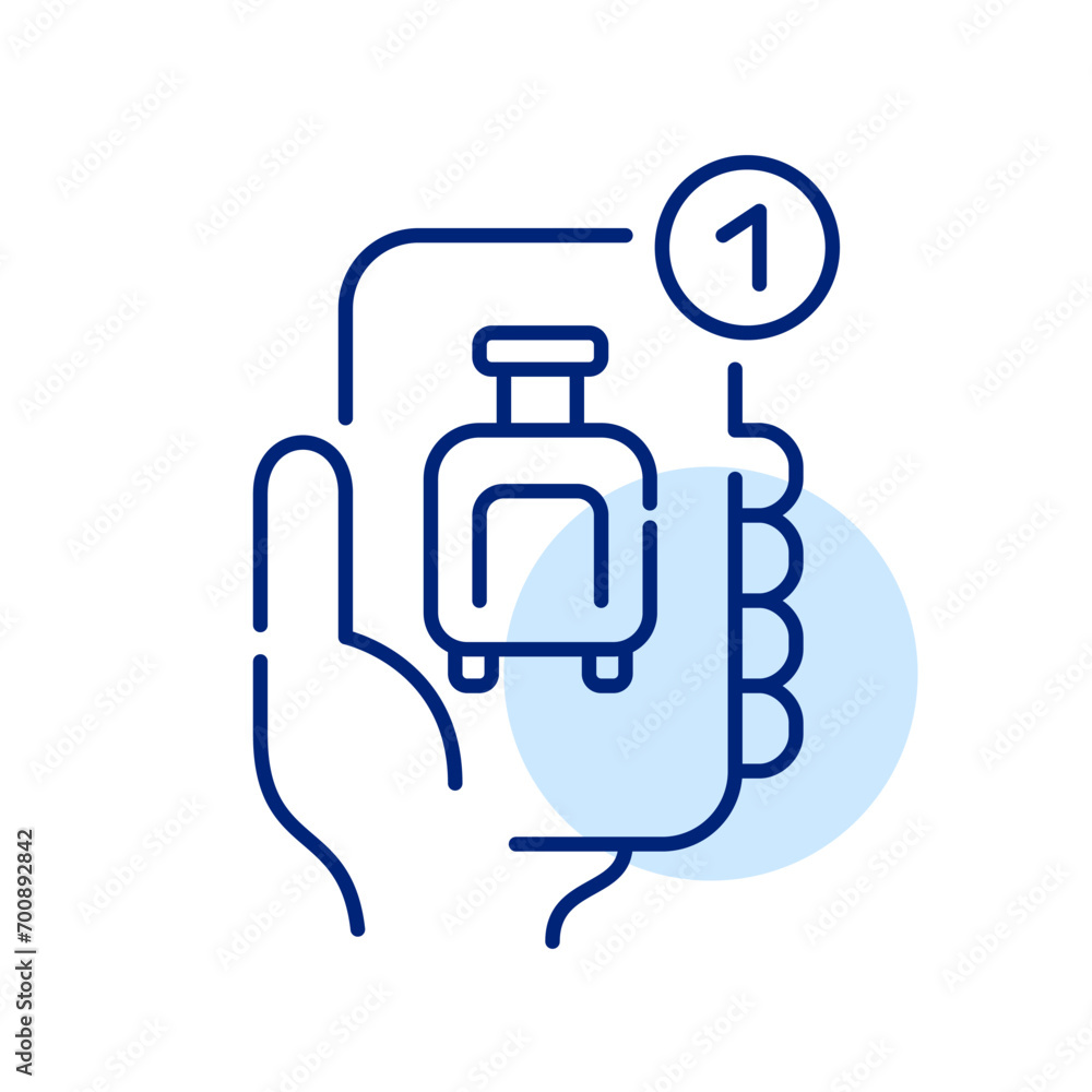 Buying check in luggage for low cost airlines. Online ticketing app. Pixel perfect, editable stroke icon Buying check in luggage for low cost airlines. Online ticketing app. Pixel perfect, editable stroke icon