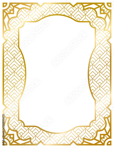 Art Deco gold frame, decorative frames, banner label vintage frame, line geometric wedding label card frame, png transparent background
