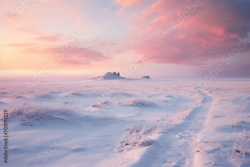 Wallpaper Mural Snow covered prairie at dawn, where the untouched landscape glows in soft pastel hues, inviting contemplation and appreciation for the pristine wilderness Torontodigital.ca