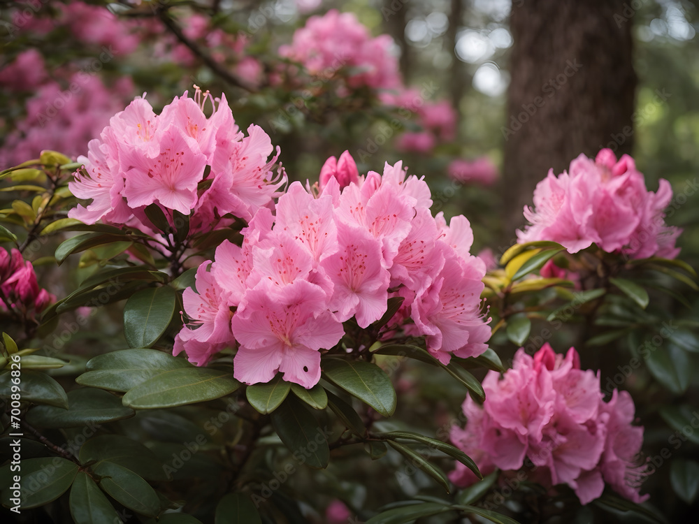 A bush of rhododendron with a beautiful view
