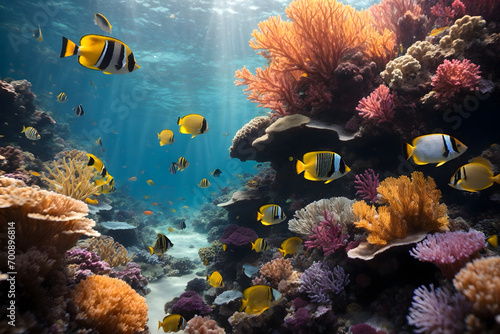 The symphony of underwater coral reefs and tiny little fishes © AungThurein