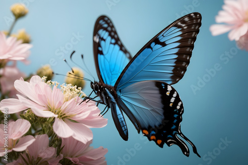 A beautiful electric blue ulysses butterfly photo