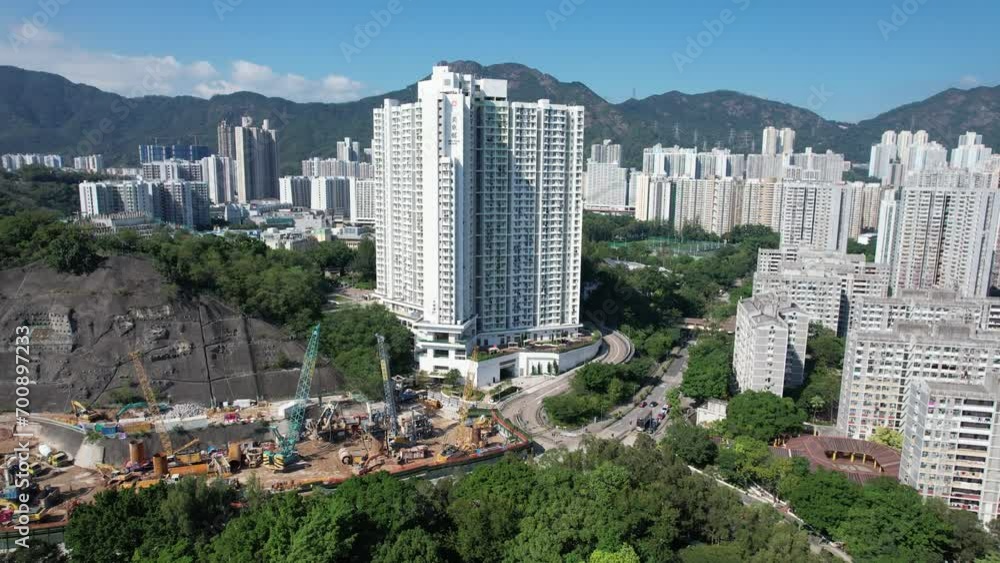 Drone Aerial Skyview in Kowloon City San Po Kong, a busy street with crowded people and an old densely residential and commercial downtown district located in Hong Kong, between Kai Tak To Kwa Wa Drone Aerial Skyview in Kowloon City San Po Kong, a busy street with crowded people and an old densely residential and commercial downtown district located in Hong Kong, between Kai Tak To Kwa Wa