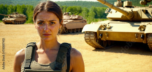 young soldier woman, tanks ...