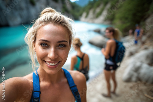 a young happy blond woman w...