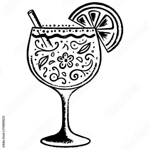 Paloma cocktail, , Drink Doodles line , Line art , hand-drawn in the style of doodles line , menu for restaurant , SVG File.