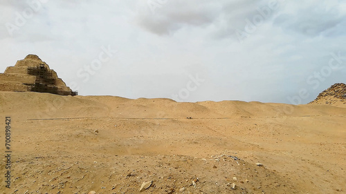 Ancient Egyptian pyramids in the middle of the desert  Saqqara  Egypt.