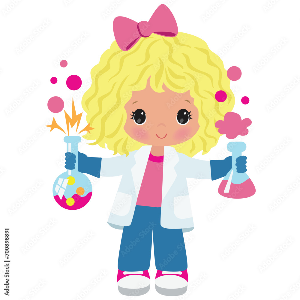 Chemist girl vector cartoon illustration